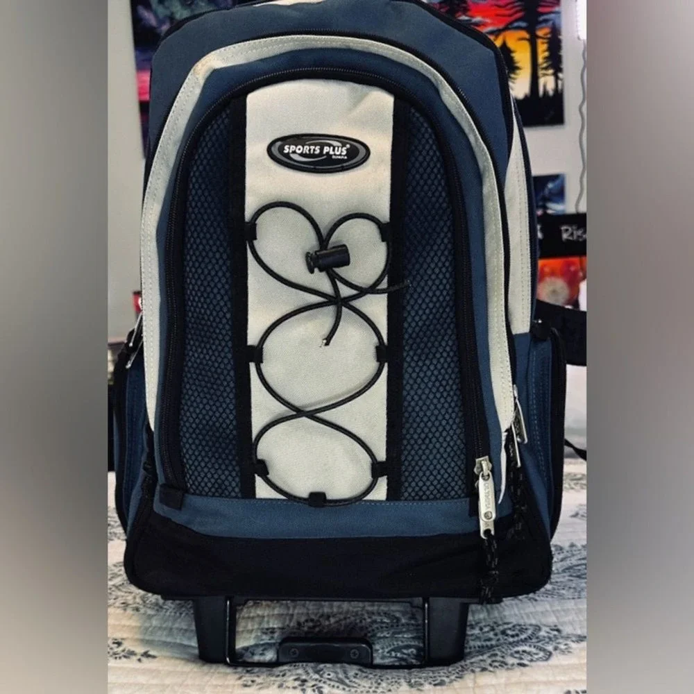 Sports Plus‎ Olympia Rolling Backpack Wheeled Bookbag Blue Gray